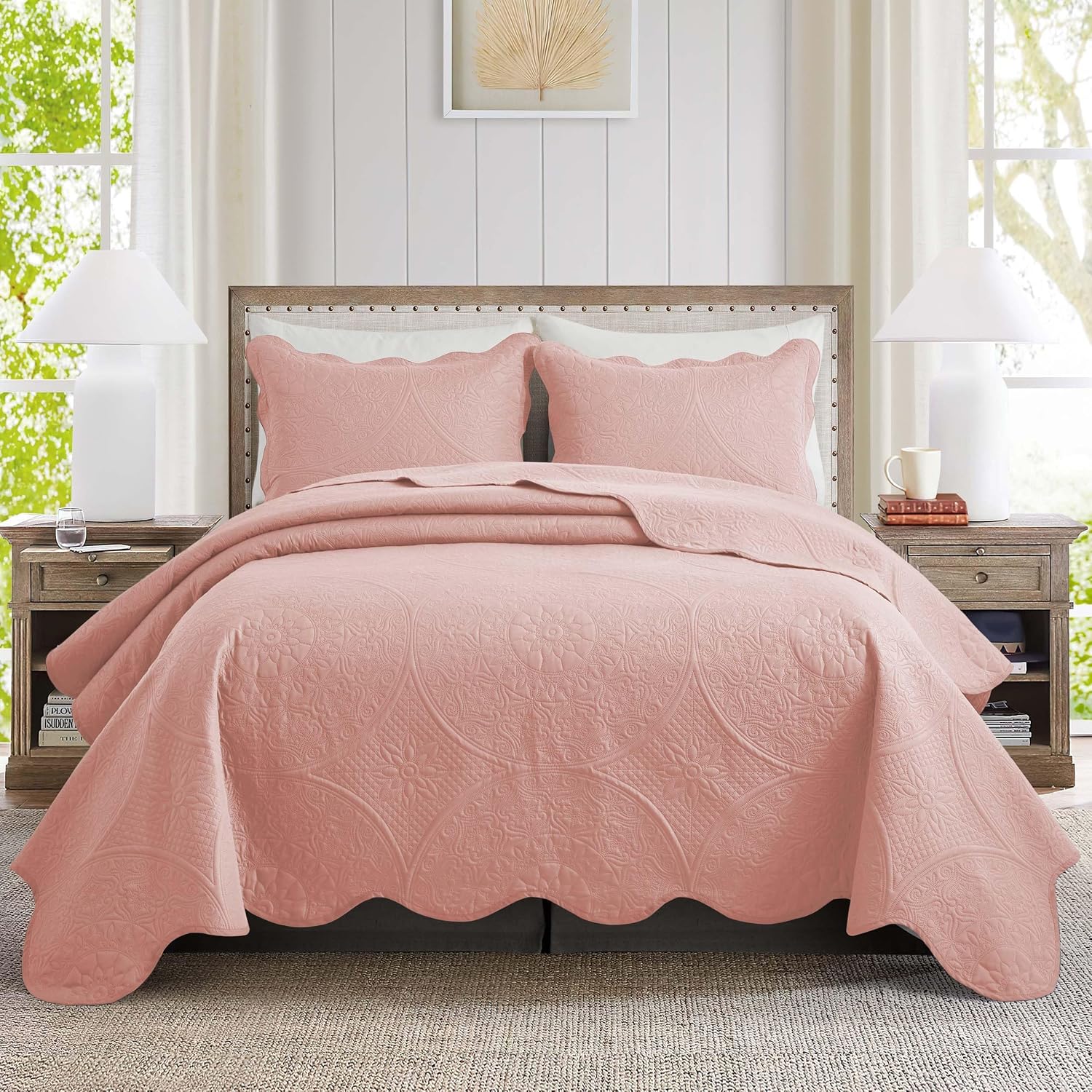 IR Imperial Rooms 8 Pack California King Quilt Bedding Set (118'x106') - Bulk Wholesale for Hotels, Guest Bedroom & Airbnbs - Microfiber Reversible Floral Embossed Quilts Bedspreads (Peach)