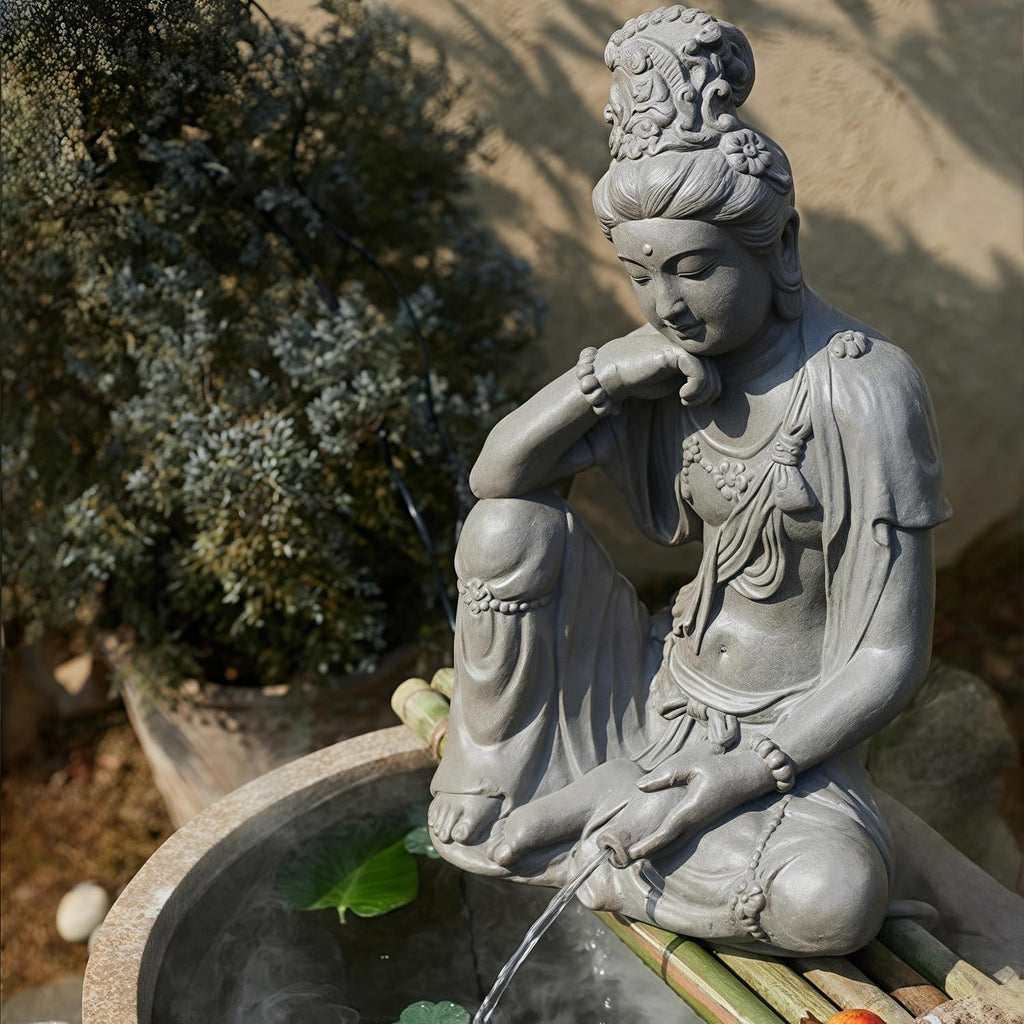 Outdoor Water Fountain Outside, Guan Yin Buddha Garden Fountain, Quan Yin, Kwan Yin, Quan Am, Kuan Yin, Female Buddha Statue, Chinese Decor & Gifts, Chinese New Year Decoration (B)