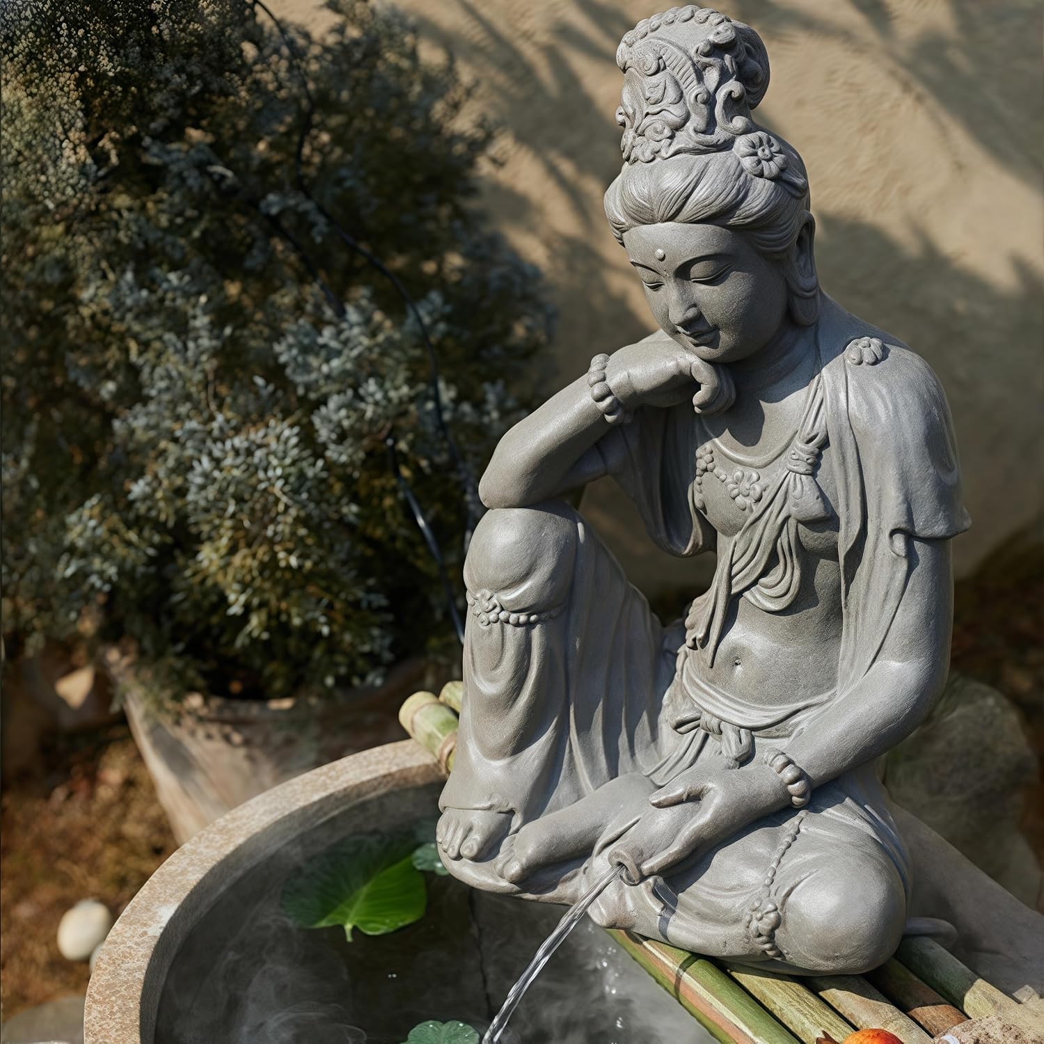 Outdoor Water Fountain Outside, Guan Yin Buddha Garden Fountain, Quan Yin, Kwan Yin, Quan Am, Kuan Yin, Female Buddha Statue, Chinese Decor & Gifts, Chinese New Year Decoration (B)