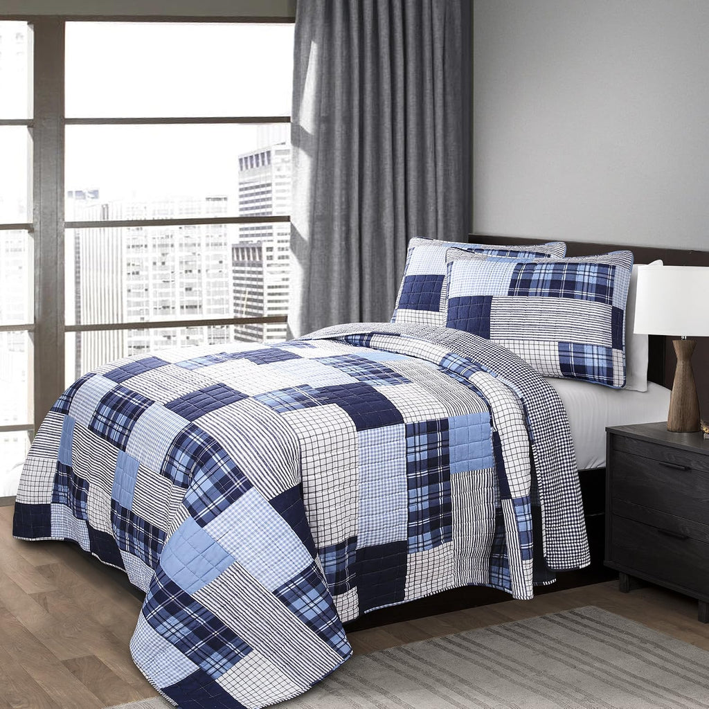 Lush Decor Greenville 3 Piece Quilt Set, King, Navy