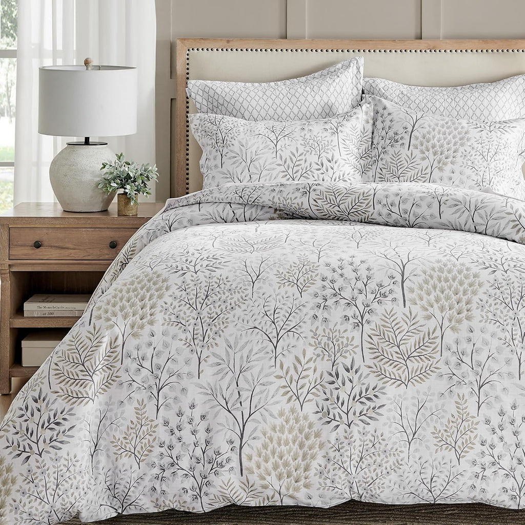 Levtex Home English Forest Natural Reversible Full/Queen Comforter Set (90x94in) with 2 Pillowcases (26x20in) - Floral Bedding - Taupe, Grey - Cotton Full/Queen Size Comforter Set - Soft, Pre-Washed