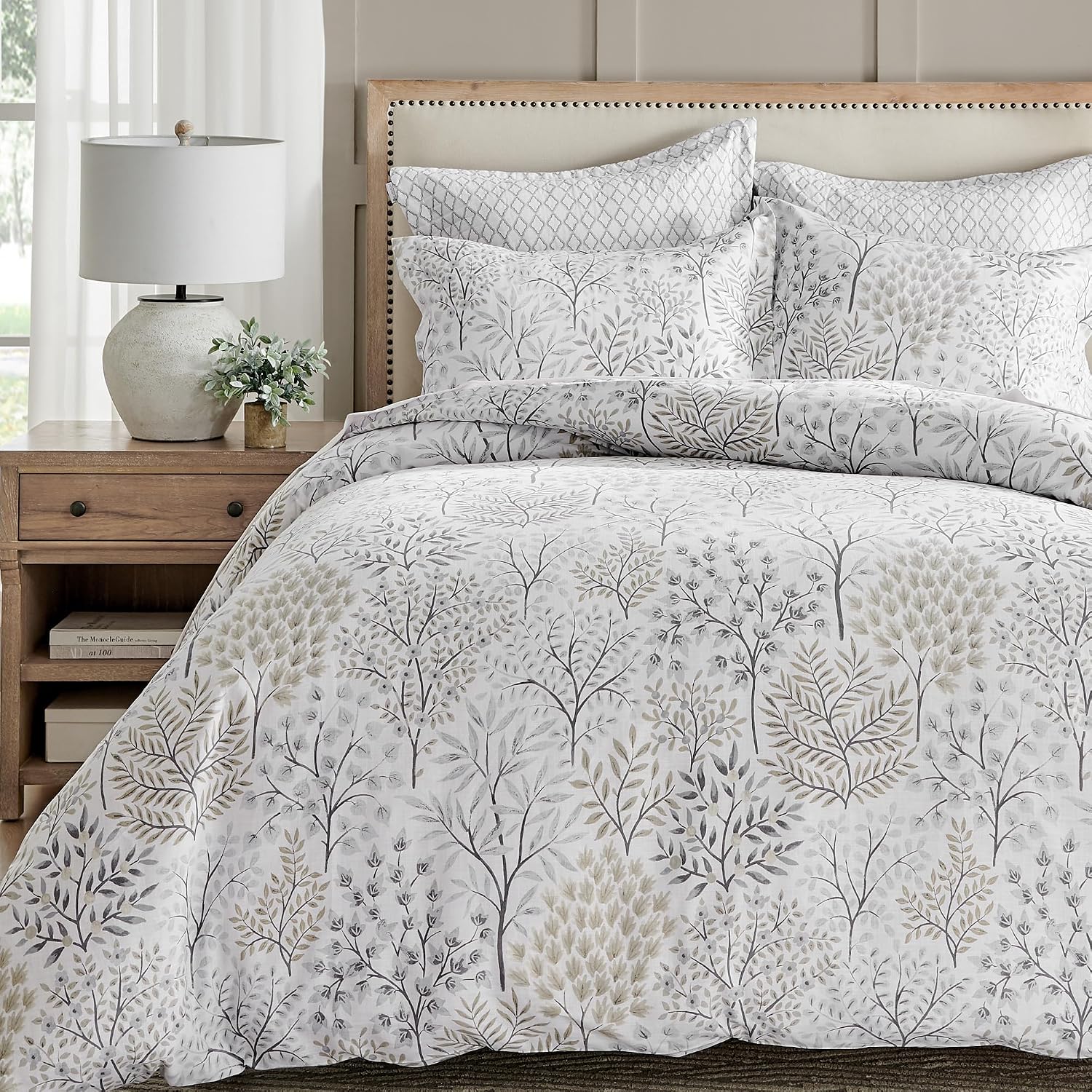 Levtex Home English Forest Natural Reversible Full/Queen Comforter Set (90x94in) with 2 Pillowcases (26x20in) - Floral Bedding - Taupe, Grey - Cotton Full/Queen Size Comforter Set - Soft, Pre-Washed