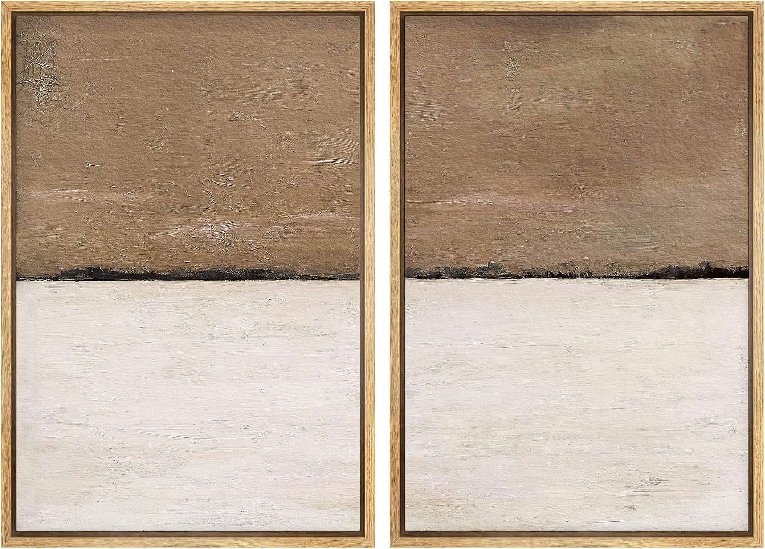 MUDECOR Framed Canvas Print Wall Art Set Brown Tan Pastel Landscape Abstract Shapes Illustrations Modern Art Decorative Bohemian Calm/Zen for Living Room, Bedroom, Office - 24'x36'x2 Natural