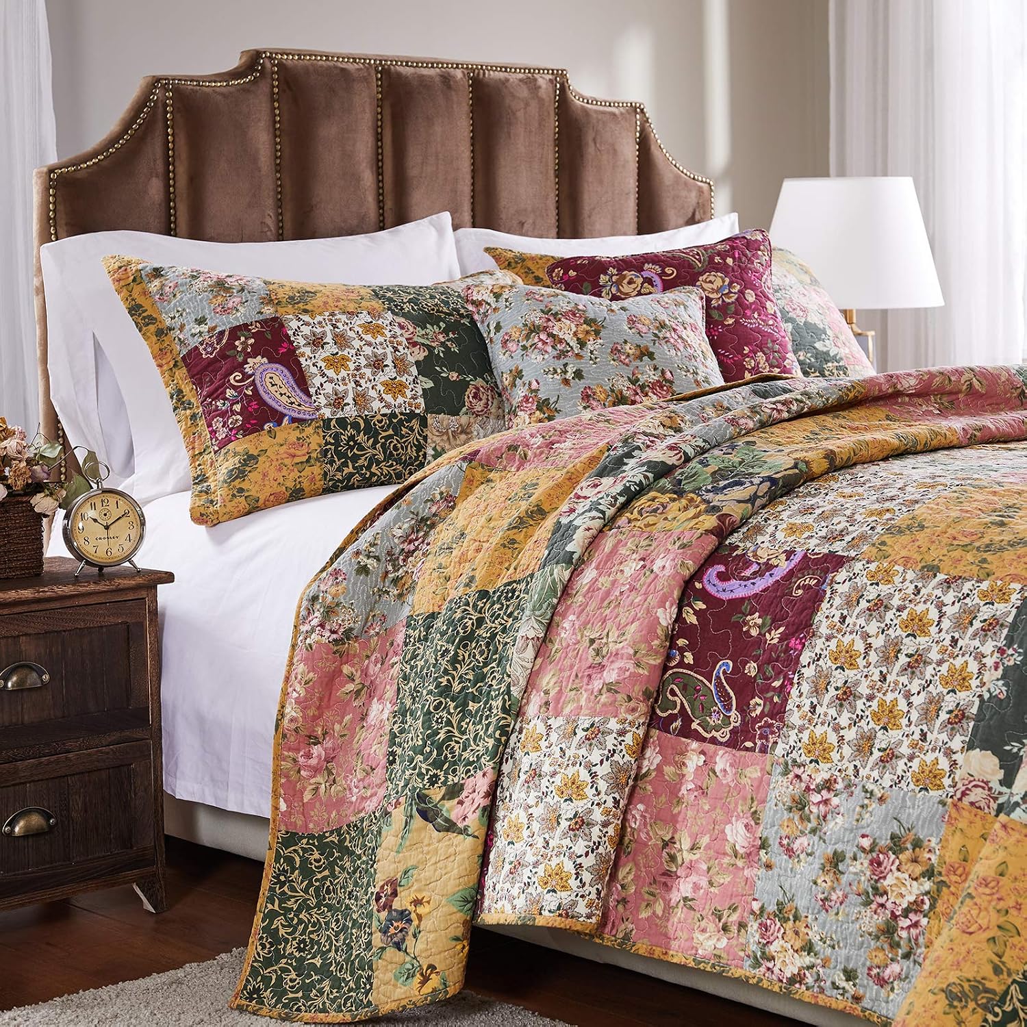 Greenland Home Antique Chic 100% Cotton Authentic Patchwork Quilt Set, 5-Piece Full/Queen