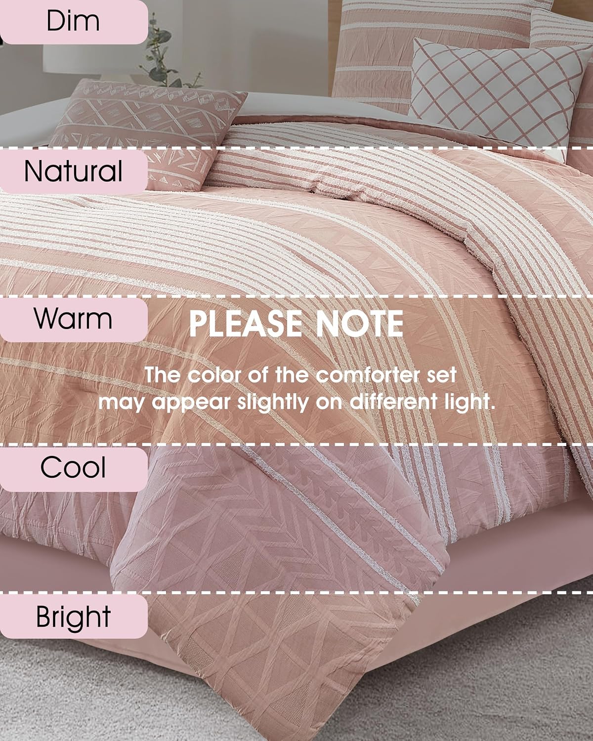 LANCO MODERN LIFESTYLE Cotton Comforter Set California King, Gorgeous Geometric Jacquard, Blush Soft Lightweight Bedding Set for All Seasons, Bedskirt, Pillow Shams and Decor Pillows