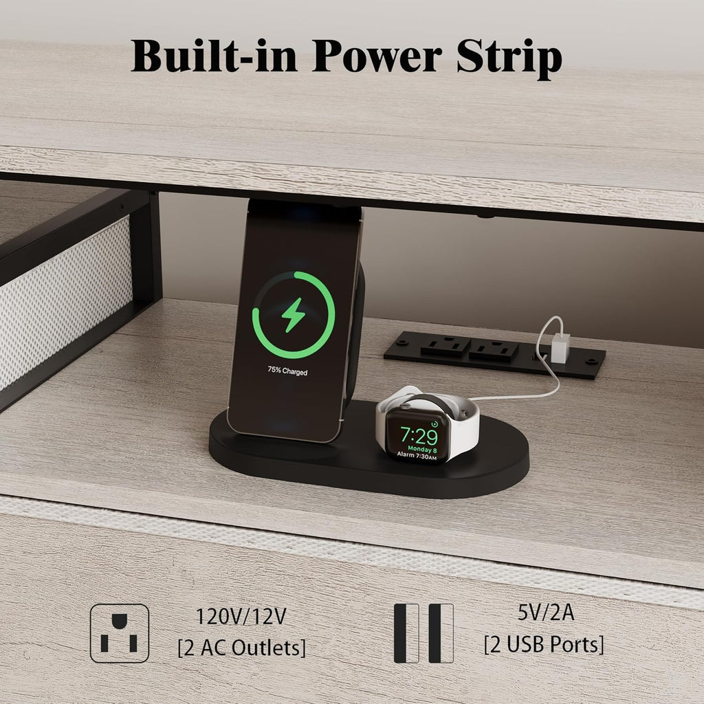 LUMTOK 11 Drawers Dresser with Fabric Drawers,Charging Station, LED Lights and Shelves for Bedroom Storage Organization (Greige)