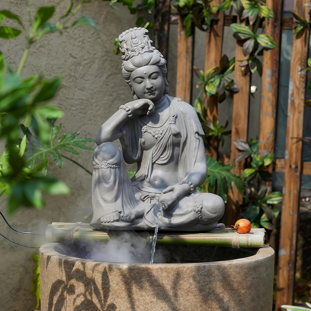 Outdoor Water Fountain Outside, Guan Yin Buddha Garden Fountain, Quan Yin, Kwan Yin, Quan Am, Kuan Yin, Female Buddha Statue, Chinese Decor & Gifts, Chinese New Year Decoration (B)