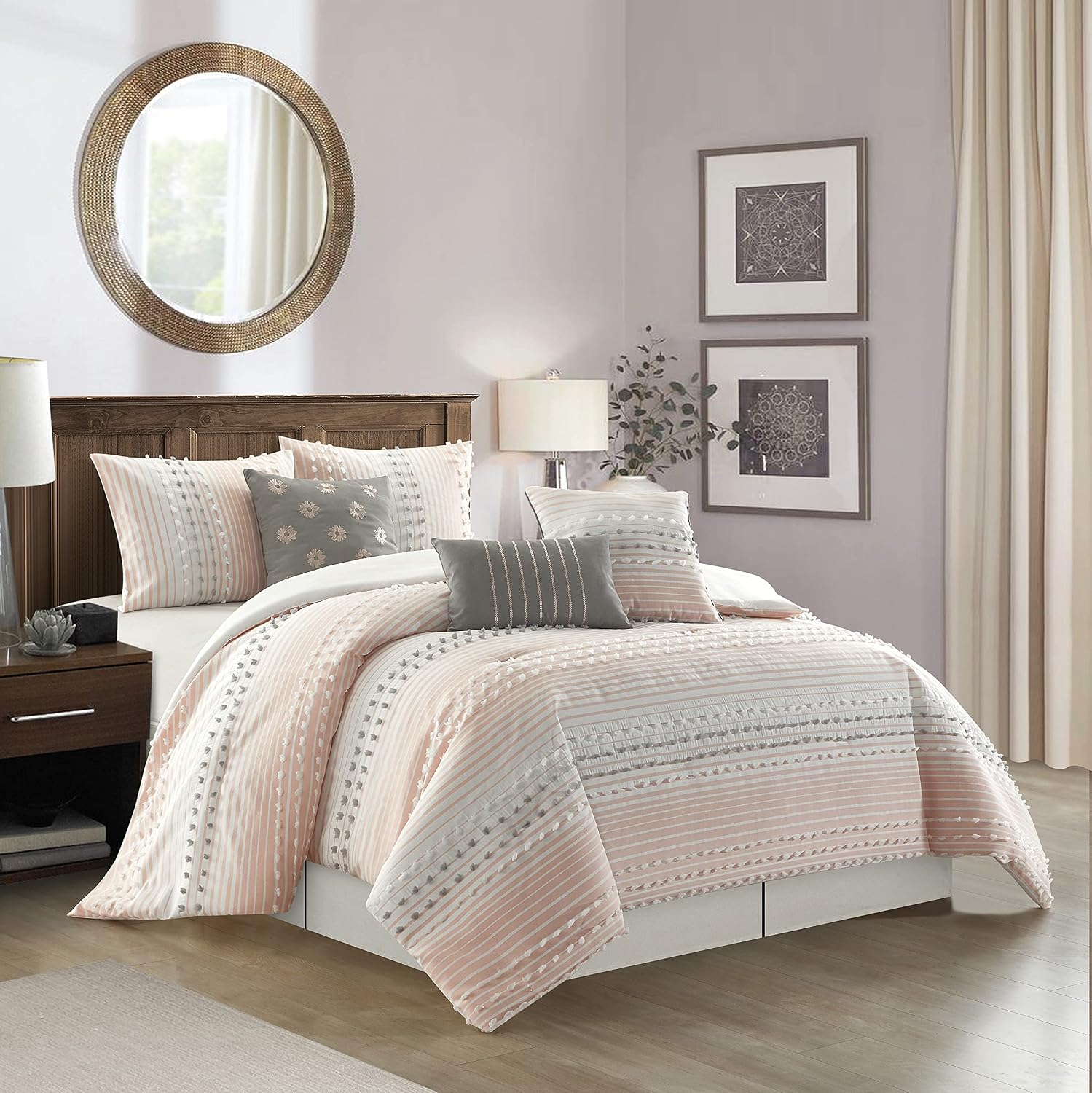 Stratford Park Pink Girls Comforter Set Califirnia King Size, Ultra Soft 7 Piece Clip Bedding Set, Matching Bedskirt, Pillows & Shams