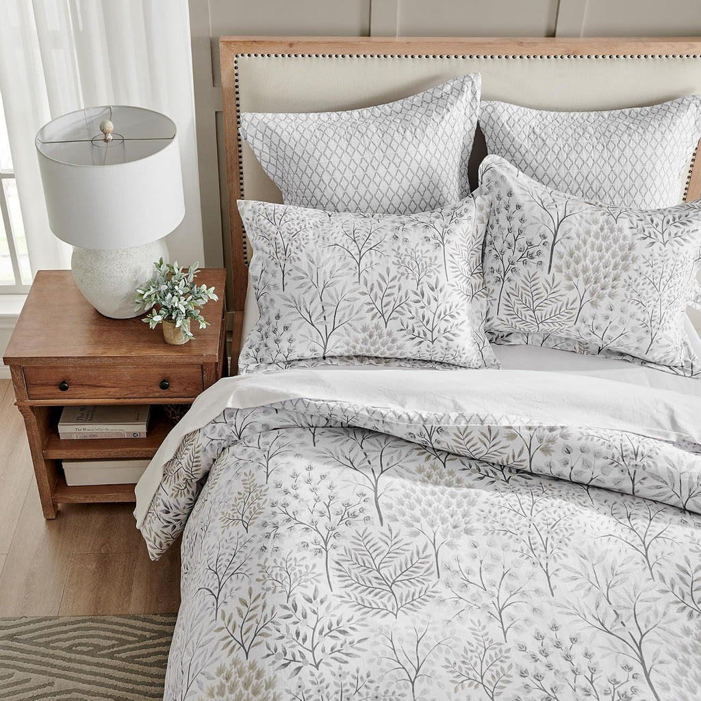 Levtex Home English Forest Natural Reversible Full/Queen Comforter Set (90x94in) with 2 Pillowcases (26x20in) - Floral Bedding - Taupe, Grey - Cotton Full/Queen Size Comforter Set - Soft, Pre-Washed