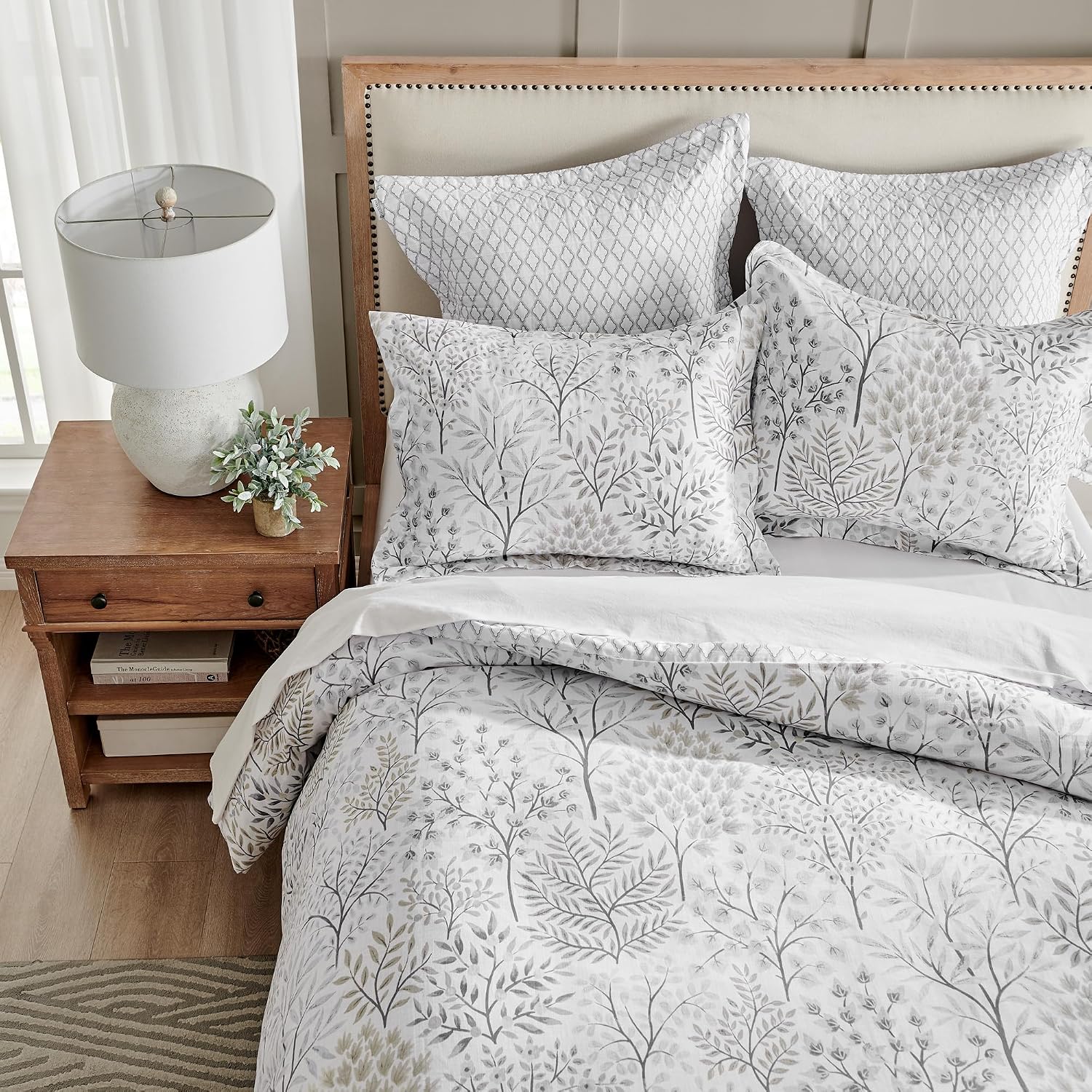Levtex Home English Forest Natural Reversible Full/Queen Comforter Set (90x94in) with 2 Pillowcases (26x20in) - Floral Bedding - Taupe, Grey - Cotton Full/Queen Size Comforter Set - Soft, Pre-Washed