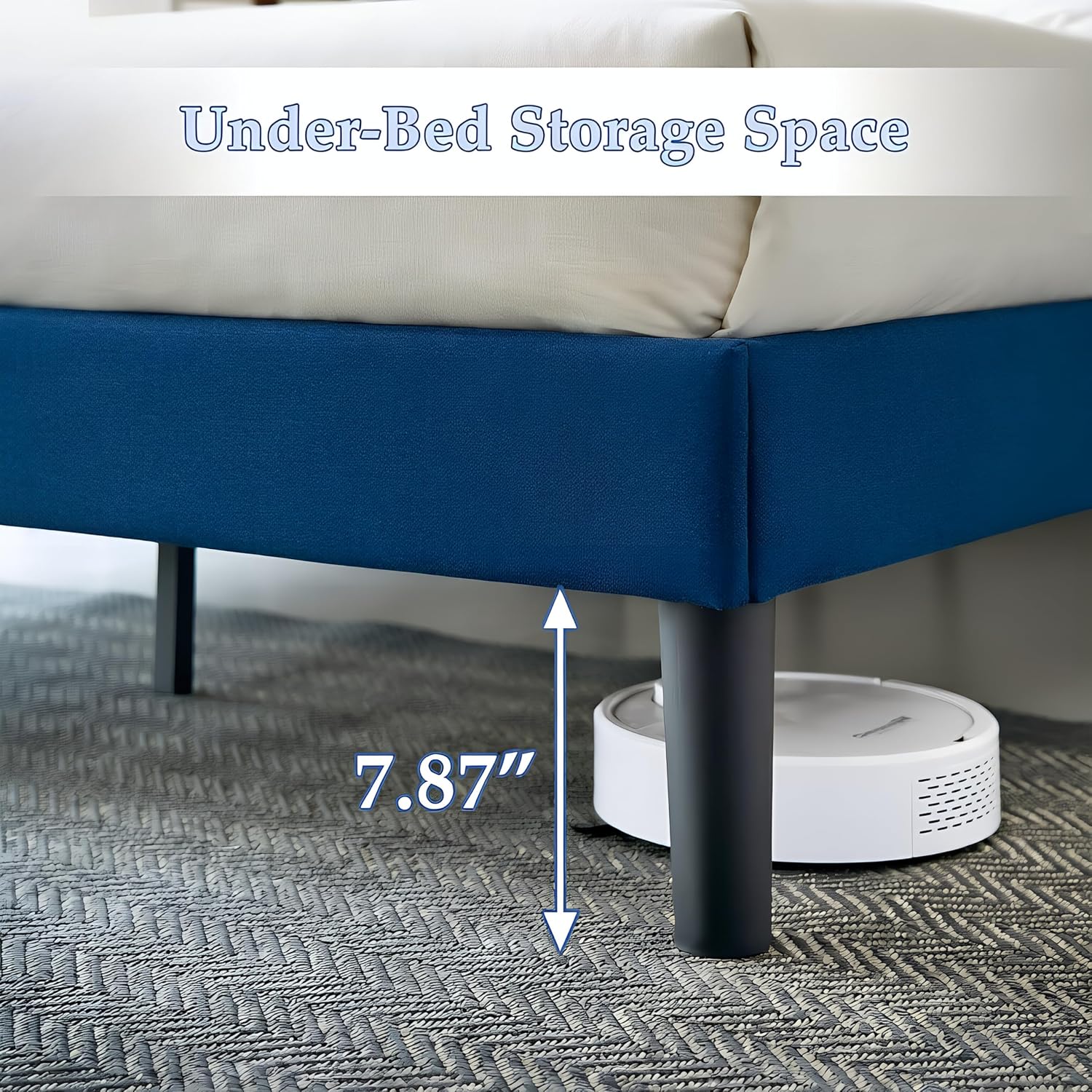 VECELO Full Size Bed Frame, Adjustable Upholstered Button Tufted Headboard, Heavy-Duty Bedframe with Wood Slats Support, No Box Spring Needed, Aegean Blue