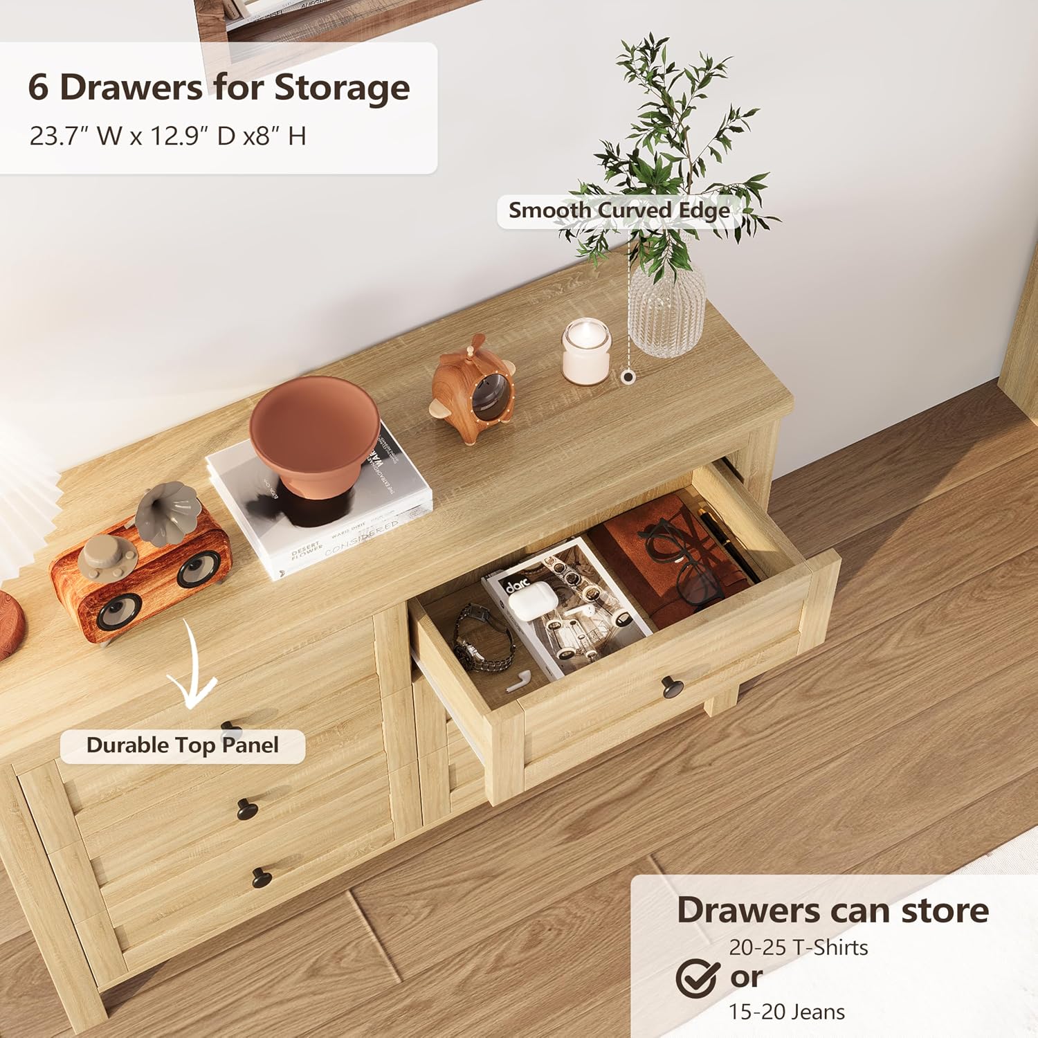 Harper & Bright Designs 3-Pieces Bedroom Sets Queen Size Farmhouse Platform Bed with Double Sliding Door Storage Headboard and Charging Station, Storage Nightstand and Dresser, Natural