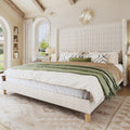 HUAHUU Queen Bed Frame with 51.2' Tall Headboard, Corduroy Upholstered Bed Frame with Wingback, Platform Bed with Wooden Slats Support, Easy Assembly, No Box Spring Needed, Beige