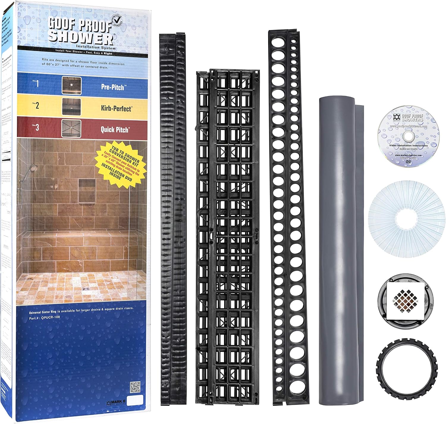 Bathtub to Shower Conversion Kit with Pan Liner & Square Drain SSCK-701D ULTRA 'GOOF PROOF SHOWER'