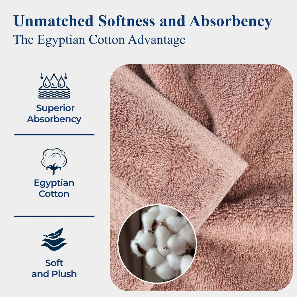 Superior Egyptian Cotton Pile Bath Towels, Ultra Soft Luxury Towel, Thick Plush Essentials, Absorbent Heavyweight, Guest Bath, Hotel, Resort, Spa, Pool, Bathroom, Shower Basics, Set of 4, Muted Mauve