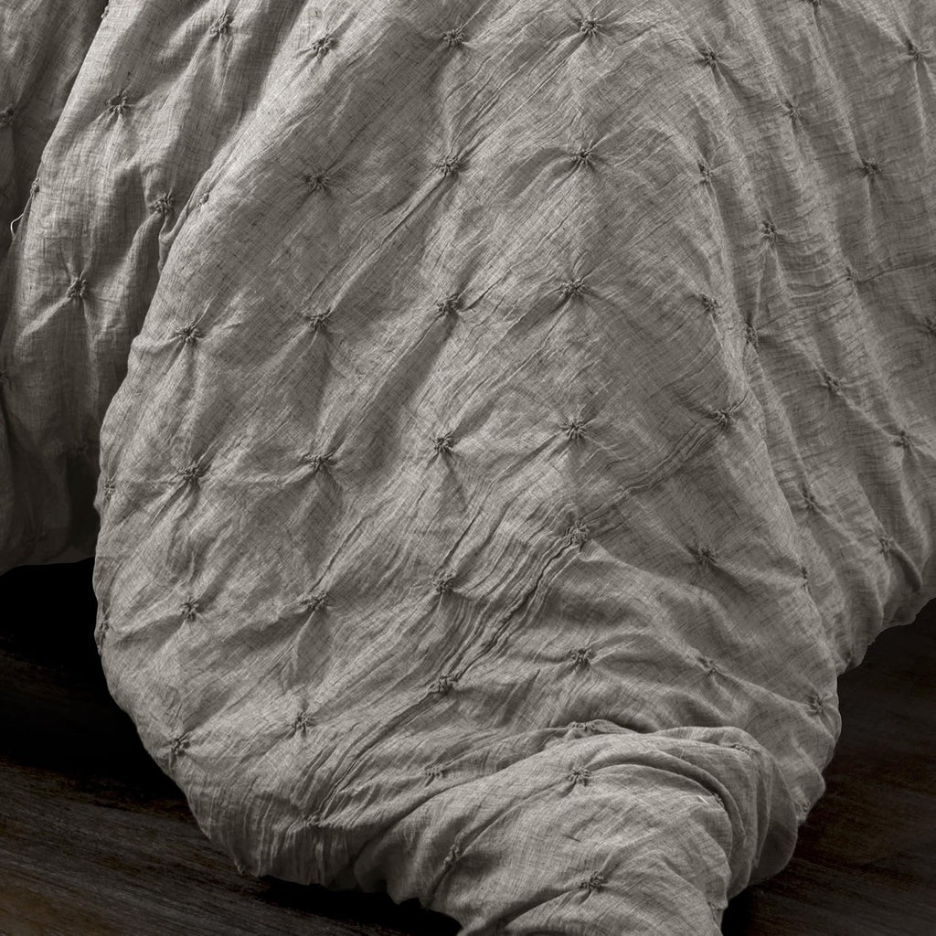 Lush Decor Ravello Pintuck Comforter Set - Luxe 5 Piece Textured Bedding Set - Traditional Glam & Farmhouse Inspired Bedroom Decor - King, Gray