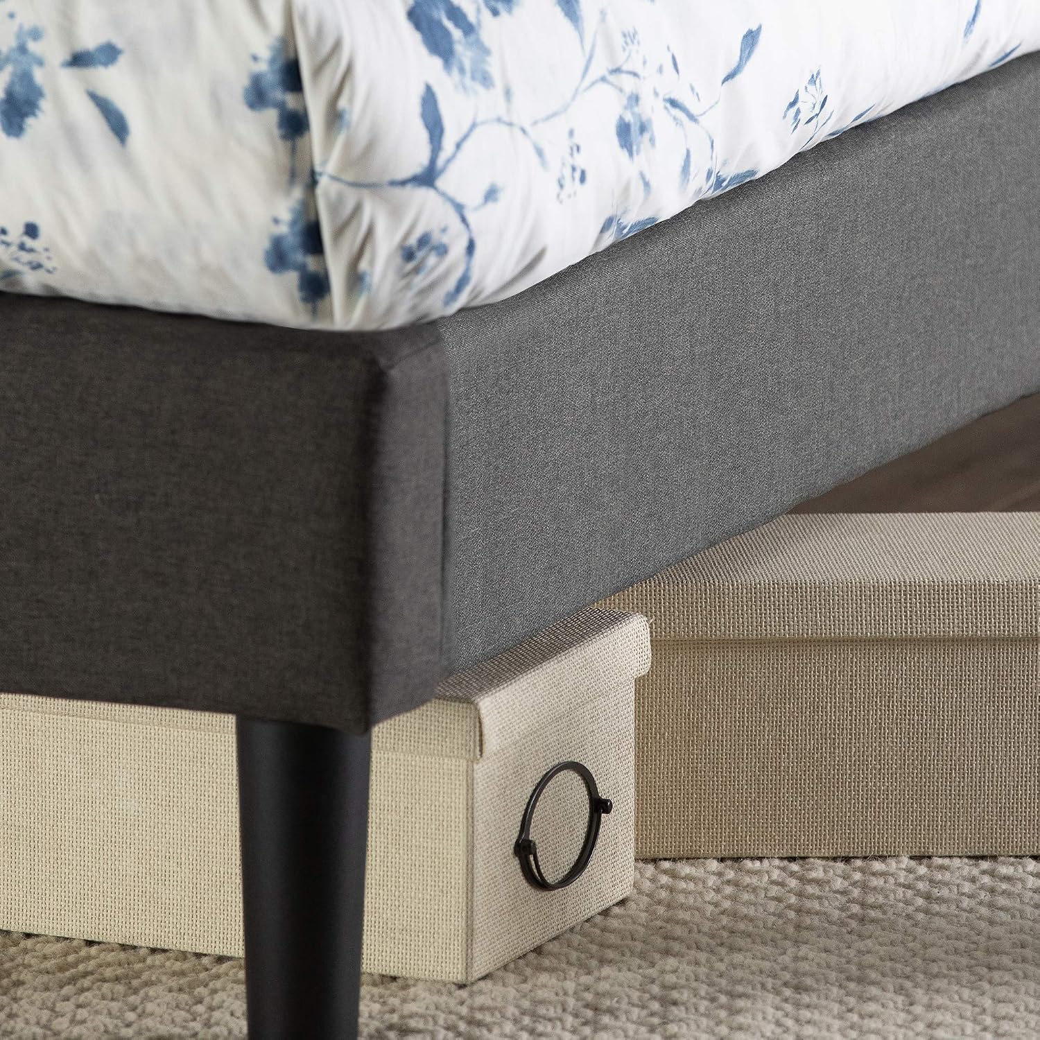 Zinus Shalini Upholstered Platform Bed Frame Mattress Foundation, Wood Slat Support, No Box Spring Needed. Easy Assembly, Twin, Dark Grey