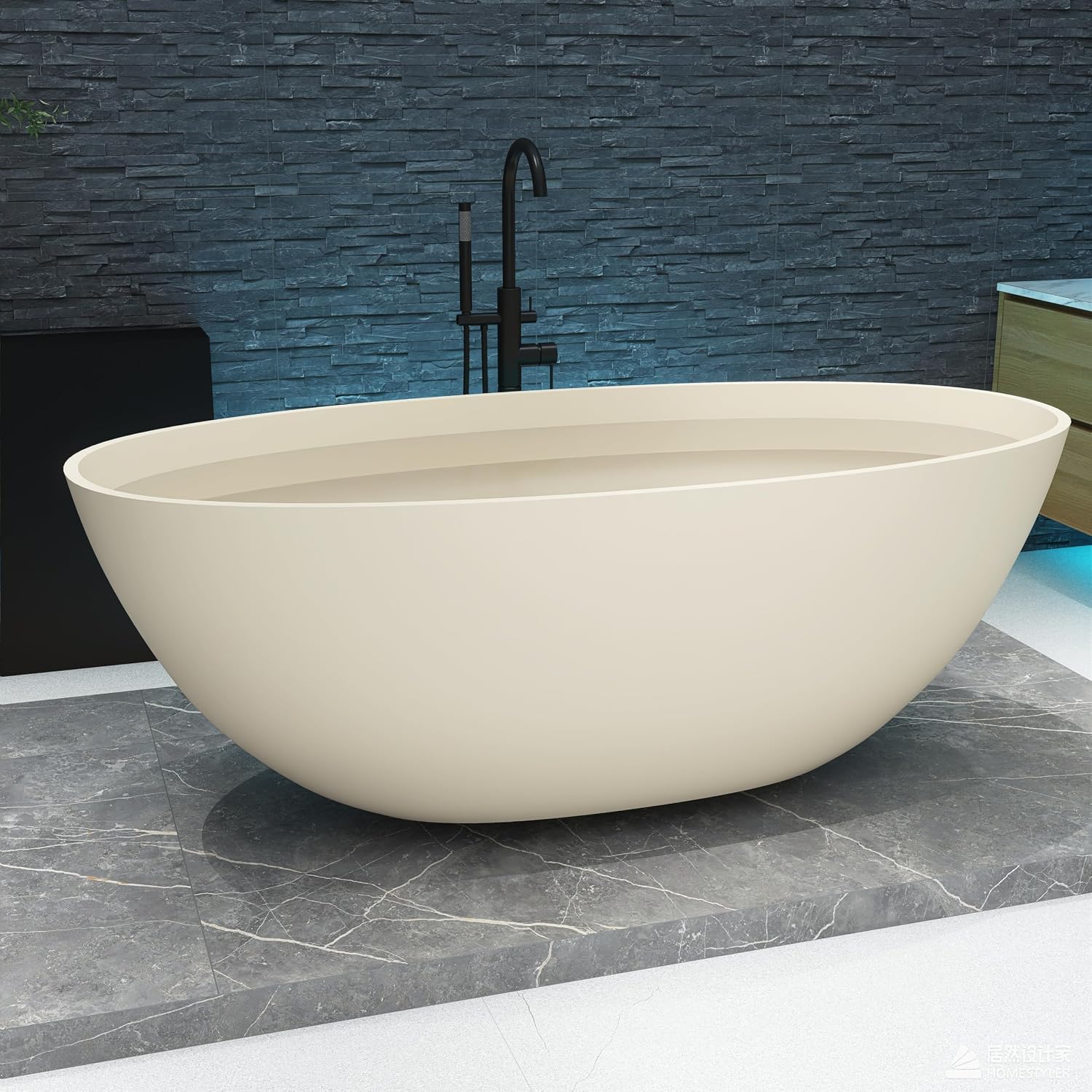65'' Soaking Bathtub Stone Resin Freestanding Bathtub, Modern Bathtub Deep Soaking Bathtub with Overflow and Pop-up Drain BBFS303-1650 milk-coffee