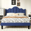 VECELO Full Size Upholstered Platform Bed Frame with Adjustable Headboard, Wood Slat Support and Noise-Free, No Box Spring Needed, Easy Assembly, Dark&Blue