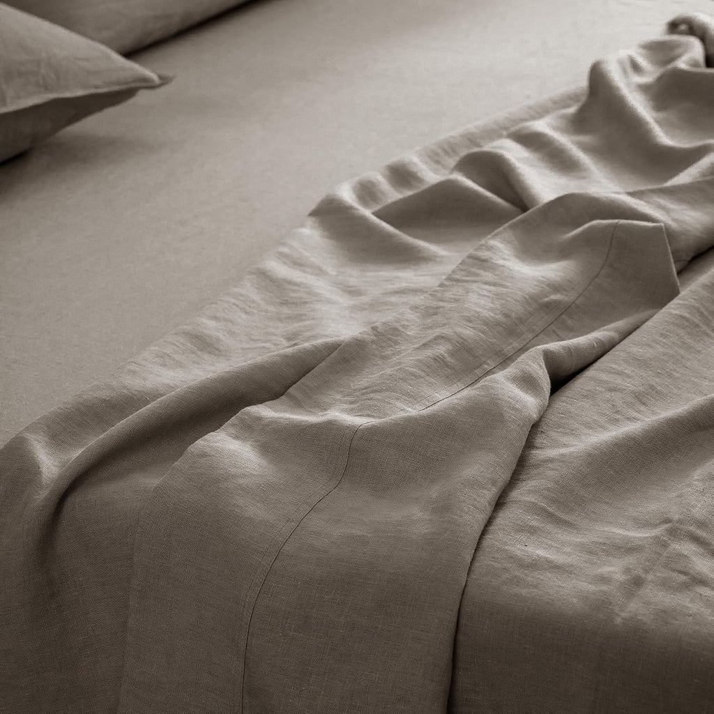 EVERLY Linen Queen Size Sheets Set,100% French Washed Pure Linen Bed Deep Pocket Sheets,4Pieces(1Flat Sheet,1Fitted Sheet,2Pillowcases) Suitable for Hot Sleepers,180GSM Natural Linen Bedding Set
