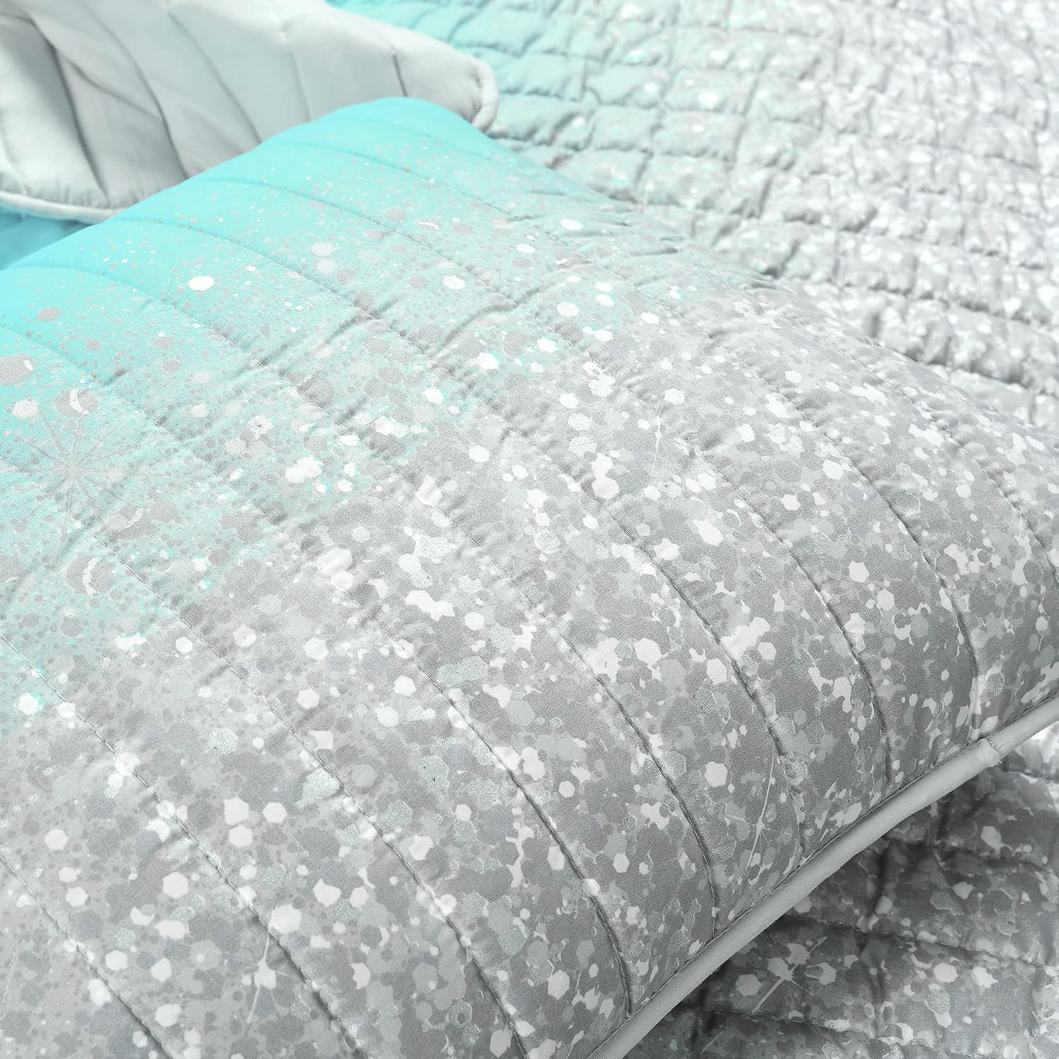 Lush Decor Glitter Ombre Metallic Print 5 Piece Comforter Set, Full/Queen, Aqua & Gray