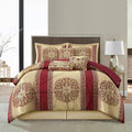 Grand Avenue Wine Gold Jacquard Comforter Set, Size Cal King, 7 Piece, Burgundy Home Decor, Premium Cozy, Matching Bedskirt, Decorative Pillows & Shams. All Season Luxurious Bedding Set