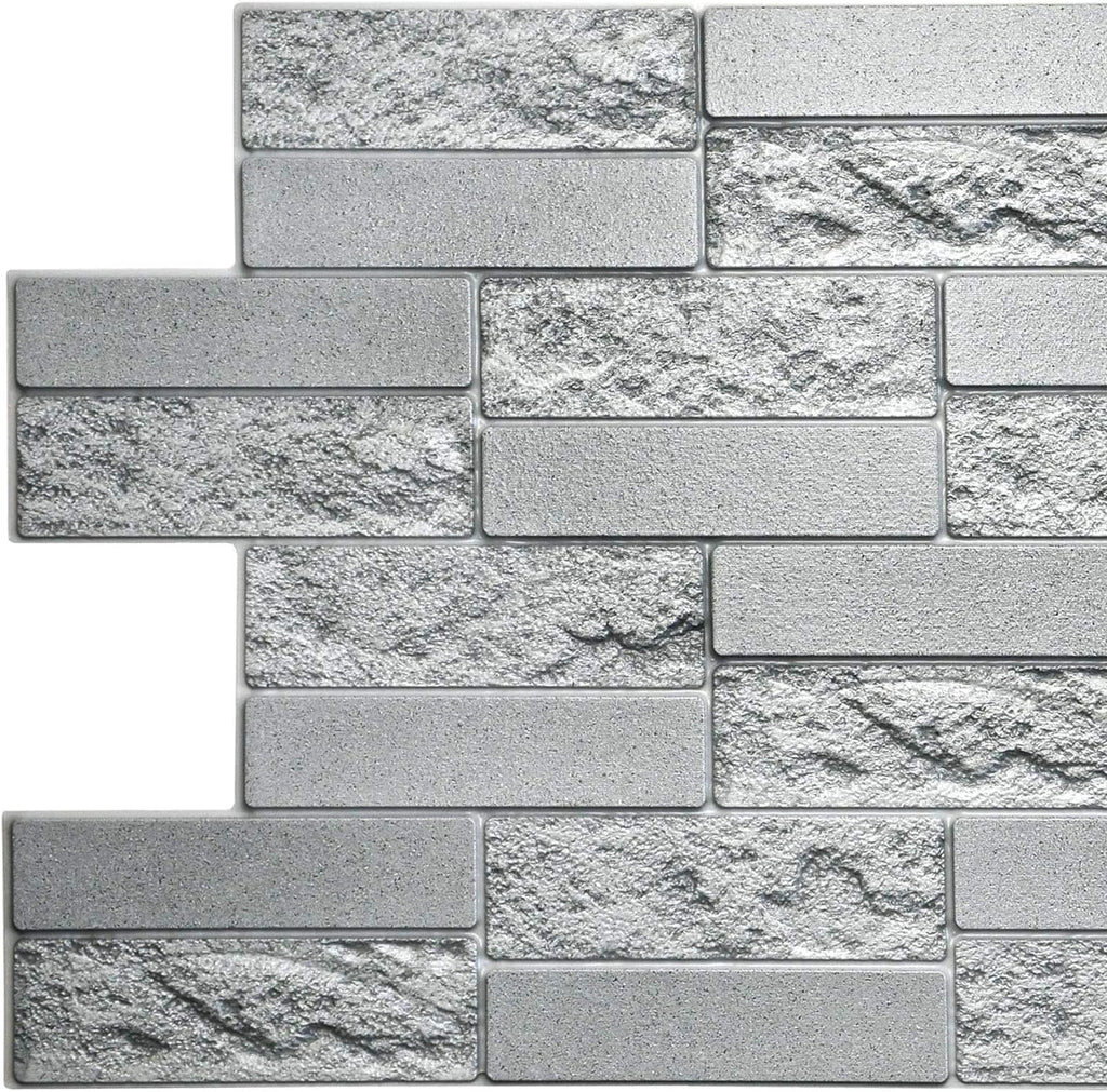 Dundee Deco PG7059-10 Grey Faux Cement Brick PVC 3D Wall Panel, 3.3 ft X 1.6 ft (98 cm X 49cm), Interior Design Wall Paneling Decor, 5.28 sq. ft. (0.48sq. m) Each, Pack of 10