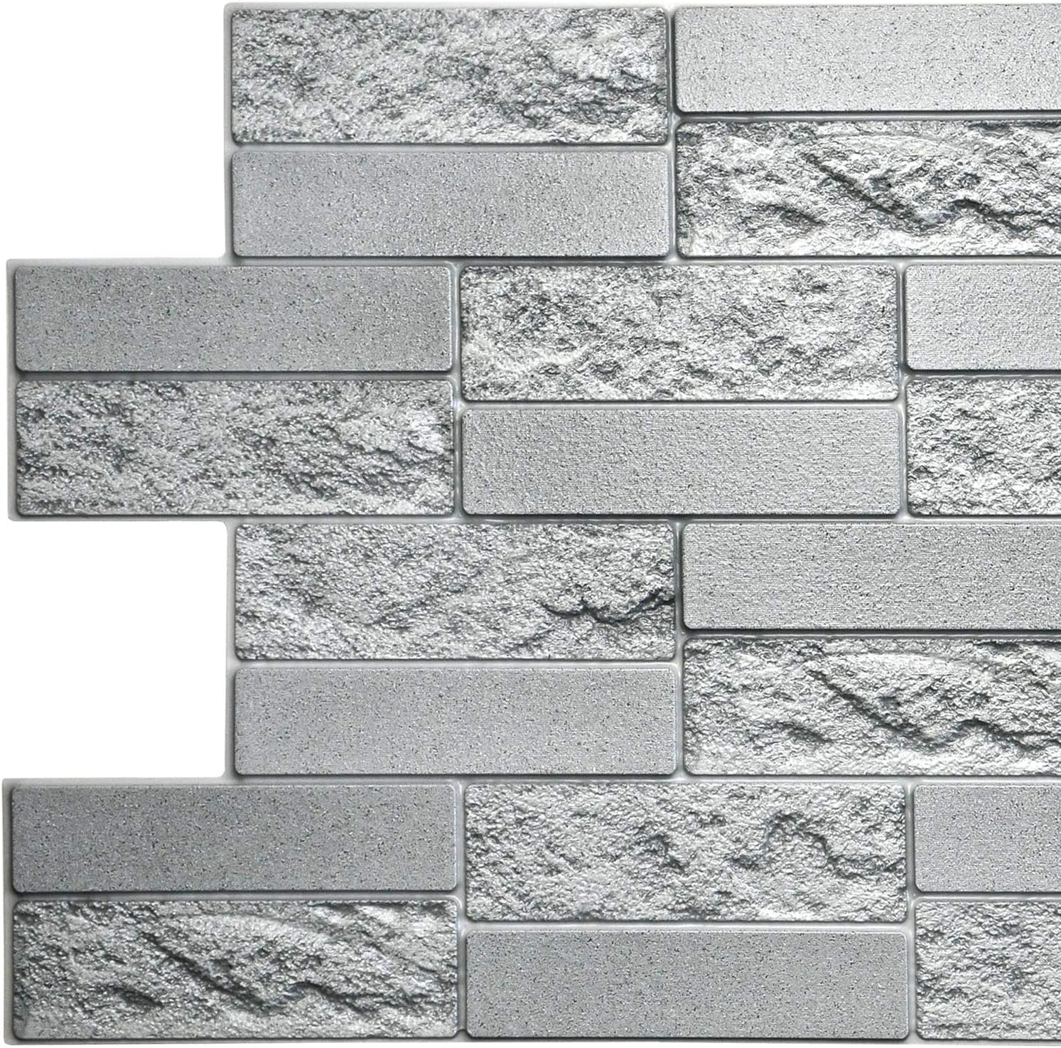 Dundee Deco PG7059-10 Grey Faux Cement Brick PVC 3D Wall Panel, 3.3 ft X 1.6 ft (98 cm X 49cm), Interior Design Wall Paneling Decor, 5.28 sq. ft. (0.48sq. m) Each, Pack of 10