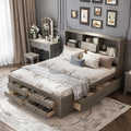 King Size Platform Bed with Storage Headboard, Solid Wood Platform Bed Captain's Bed Frame with 8 Drawers, Sturdy Slats Support, Maximize Space (Grey-8R, King)
