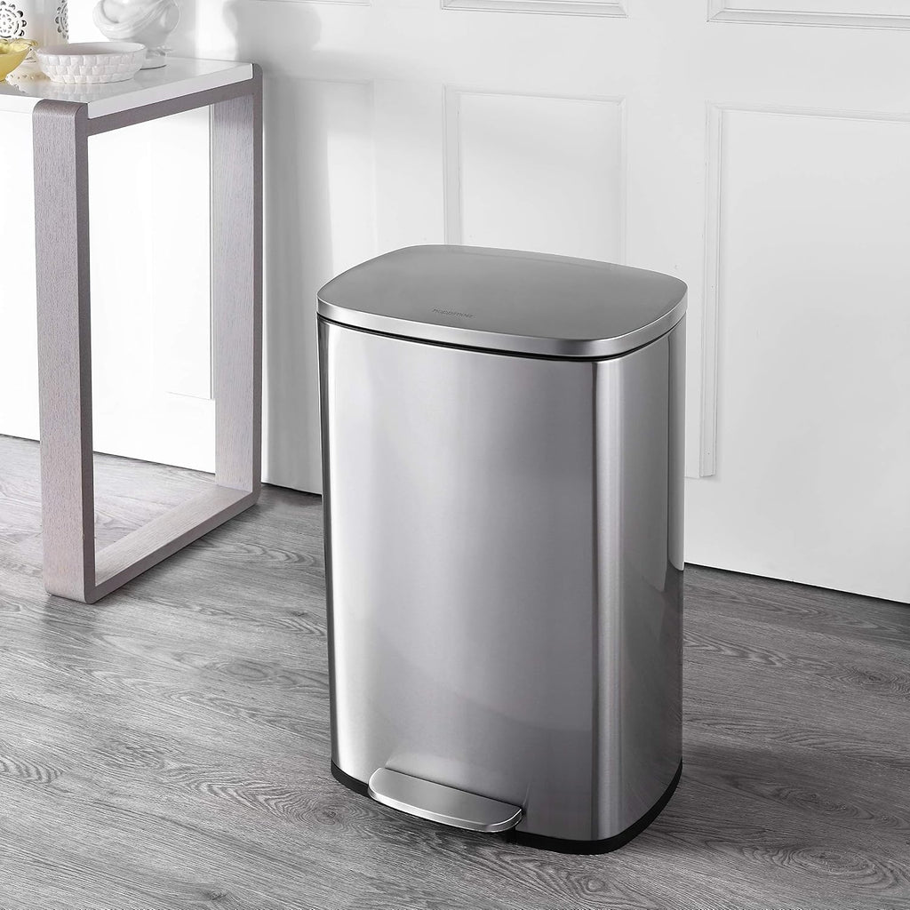 happimess HPM1006A Connor Rectangular 13-Gallon Trash Can with Soft-Close Lid and Free Mini Trash Can, Fingerprint Resistant, Modern, Minimalistic for Home, Kitchen, Office, Bathroom, Steel