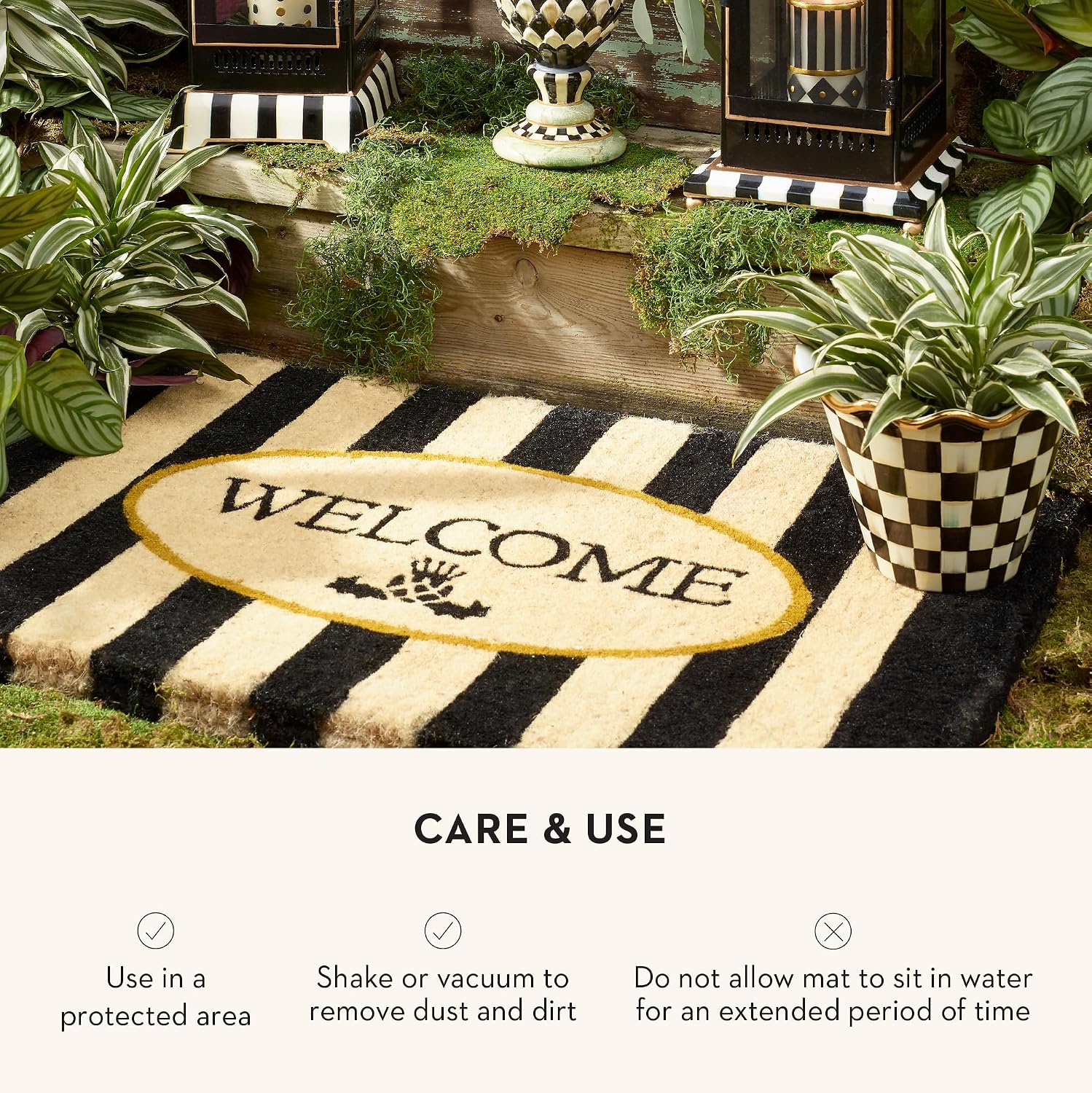 MACKENZIE-CHILDS Entrance Mat, Decorative Outdoor Front-Door Mat, Coir Doormat, Awning Stripe