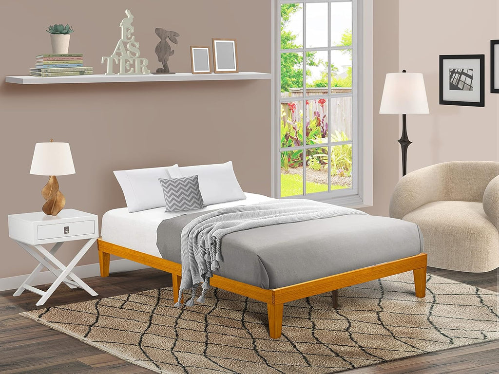 East West Furniture DNP-23-Q Queen Size Bed Frame with 4 Hardwood Legs and 2 Extra Center Legs - Oak Finish