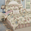 Chatsworth Cottage Country Polyester Jacquard Woven Bedding | Classic Traditional Flower Stripe Floral | Cream Ivory Rose Sage Blue Latte | Washable | 4 Pc Set Cal King Comforter, Bedskirt, 2 Shams