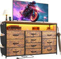 EnHomee Dresser for Bedroom with 10 Drawers, 55' TV Stands with LED Lights & Power Outlets, Dressers with Shelves & Side Pockets, Hooks for Hallway,Rustic Brown