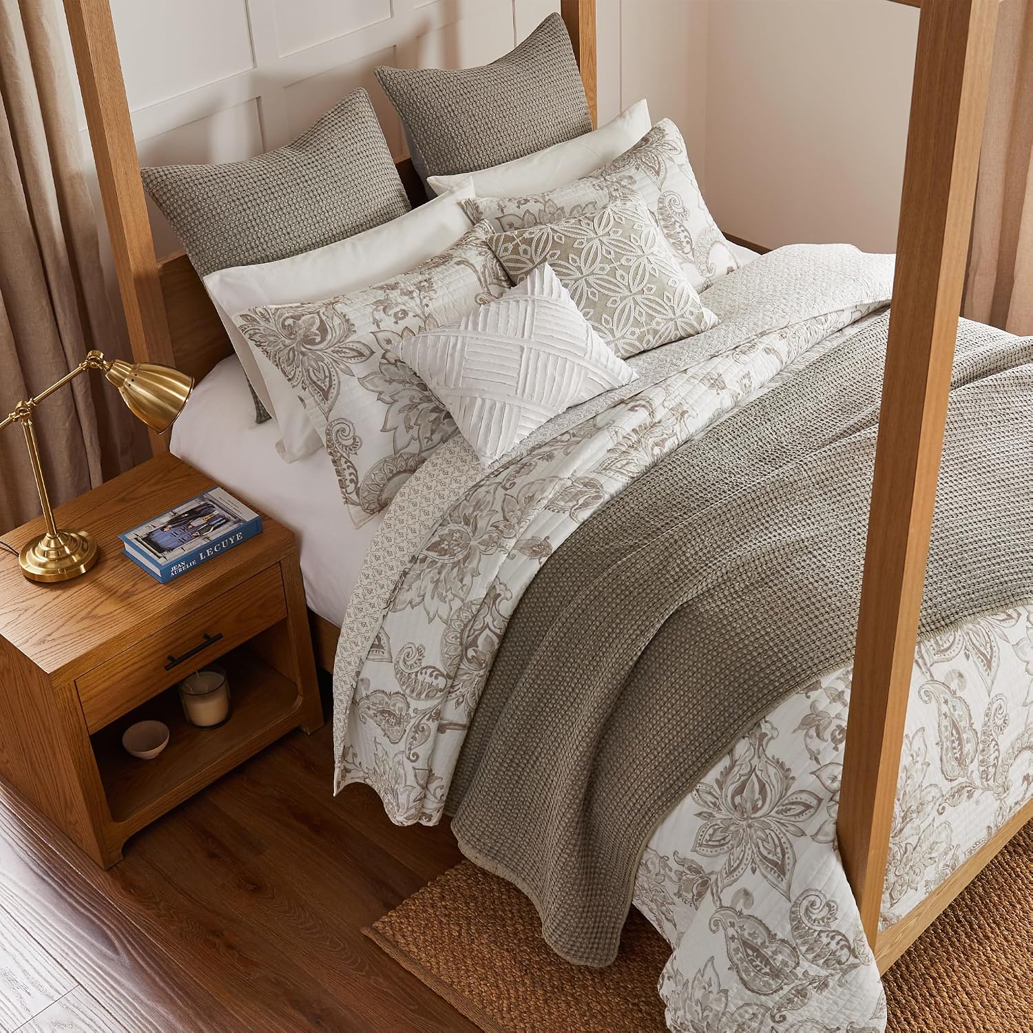 Levtex Home - Bennett Taupe Quilt Set - Twin Quilt and One Standard Sham - Floral Paisley - Taupe and Cream - Quilt (68x86in.) and Sham (20x26in.) - Reversible - Cotton