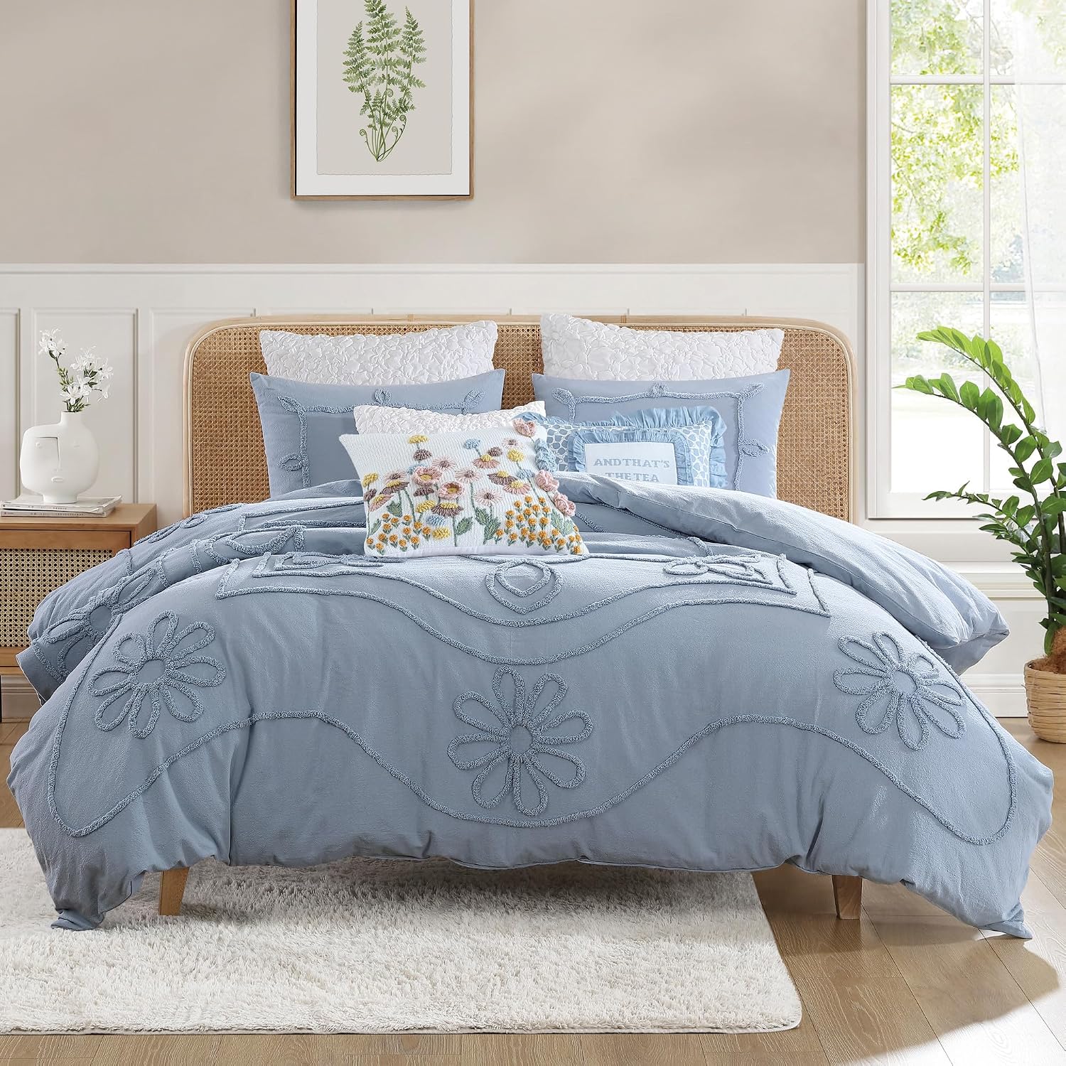 Peri Home 100% Cotton 3-Piece Comforter and Sham Set, King, Blue Retro Scroll