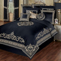 Touch of Class Kensington Luxury Bedding | Classic Black | Palace-Inspired Golden Scrollwork Embroidery on Sateen | Designed 4 Piece Set Includes Queen Comforter, Bedskirt, and 2 Standard Shams