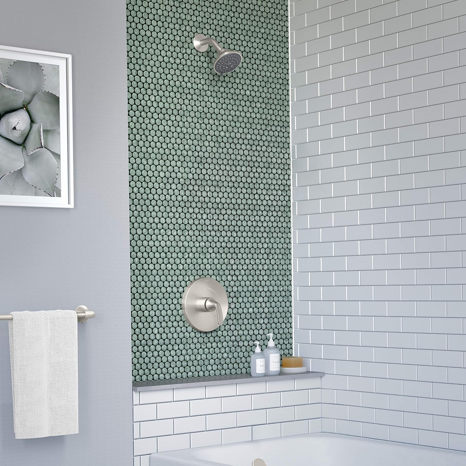 Symmons 5501-STN-1.5-TRM Elm Single Handle 5-Spray Shower Trim in Satin Nickel - 1.5 GPM (Valve Not Included)