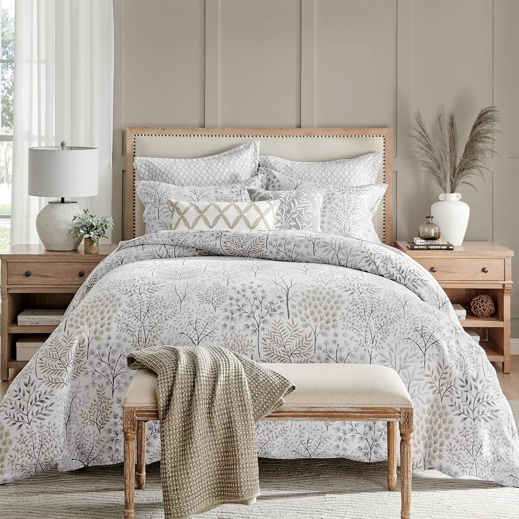 Levtex Home English Forest Natural Reversible Full/Queen Comforter Set (90x94in) with 2 Pillowcases (26x20in) - Floral Bedding - Taupe, Grey - Cotton Full/Queen Size Comforter Set - Soft, Pre-Washed