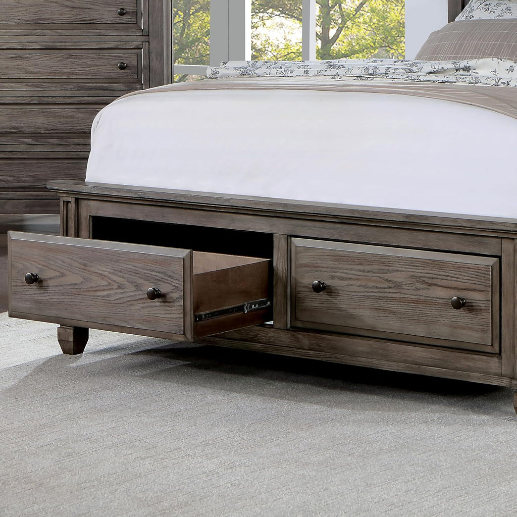 Furniture of America Xephyr Solid Wood 6-Piece Bedroom Set, Queen-Size Bed with Footboard Drawers, Felt-Lined Top & Ball-Bearing Glides, USB Port on Nightstand, Box Spring Required, Warm Gray