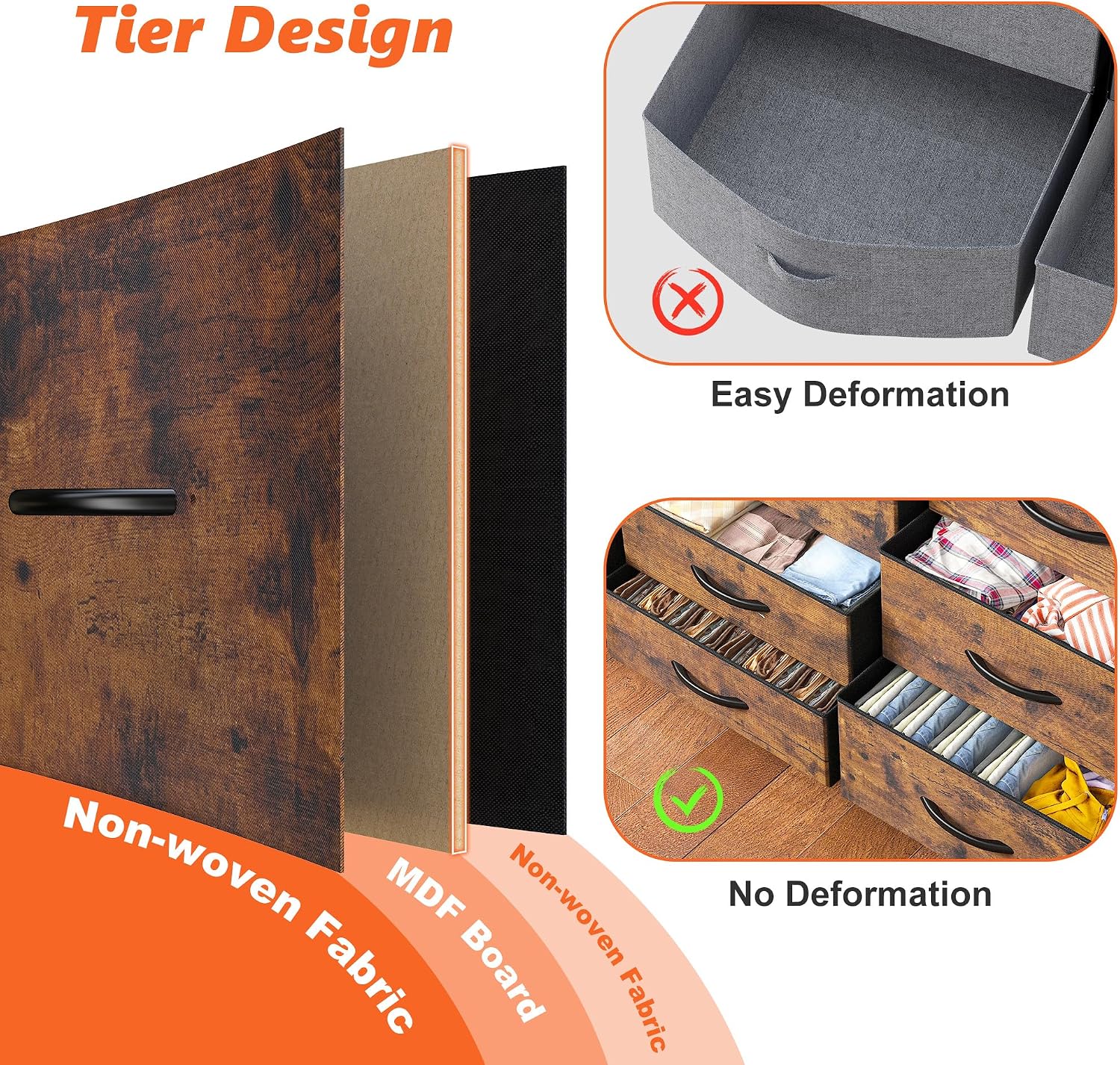 EnHomee Dresser for Bedroom with 10 Drawers, 55' TV Stands with LED Lights & Power Outlets, Dressers with Shelves & Side Pockets, Hooks for Hallway,Rustic Brown