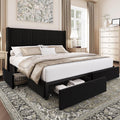 BRELTAM Queen Size Bed Frame with 4 Storage Drawers Velvet Upholstered Platform Bed with Wingback Headboard, No Box Spring Needed, Easy Assembly, Black