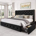 LARMACE Queen Size Bed Frame with 4 Storage Drawers and 47.2' Tall Wingback Headboard Upholstered Platform Beds Velvet Tufted Bed Frame with Wooden Slats Support, Easy Assembly, Black