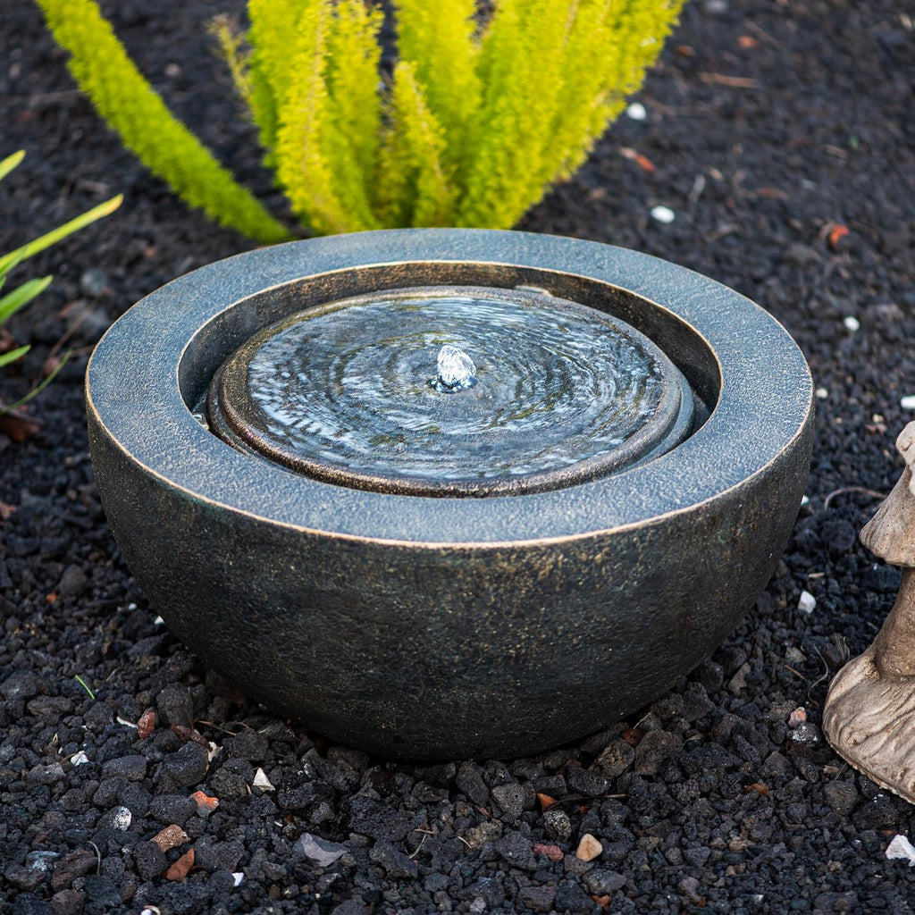 XBrand 19.8' W Round Sphere Water Fountain Indoor Outdoor with LED Light, Polyresin Bubbler Feature for Patio Garden Yard Home Décor, Bronze