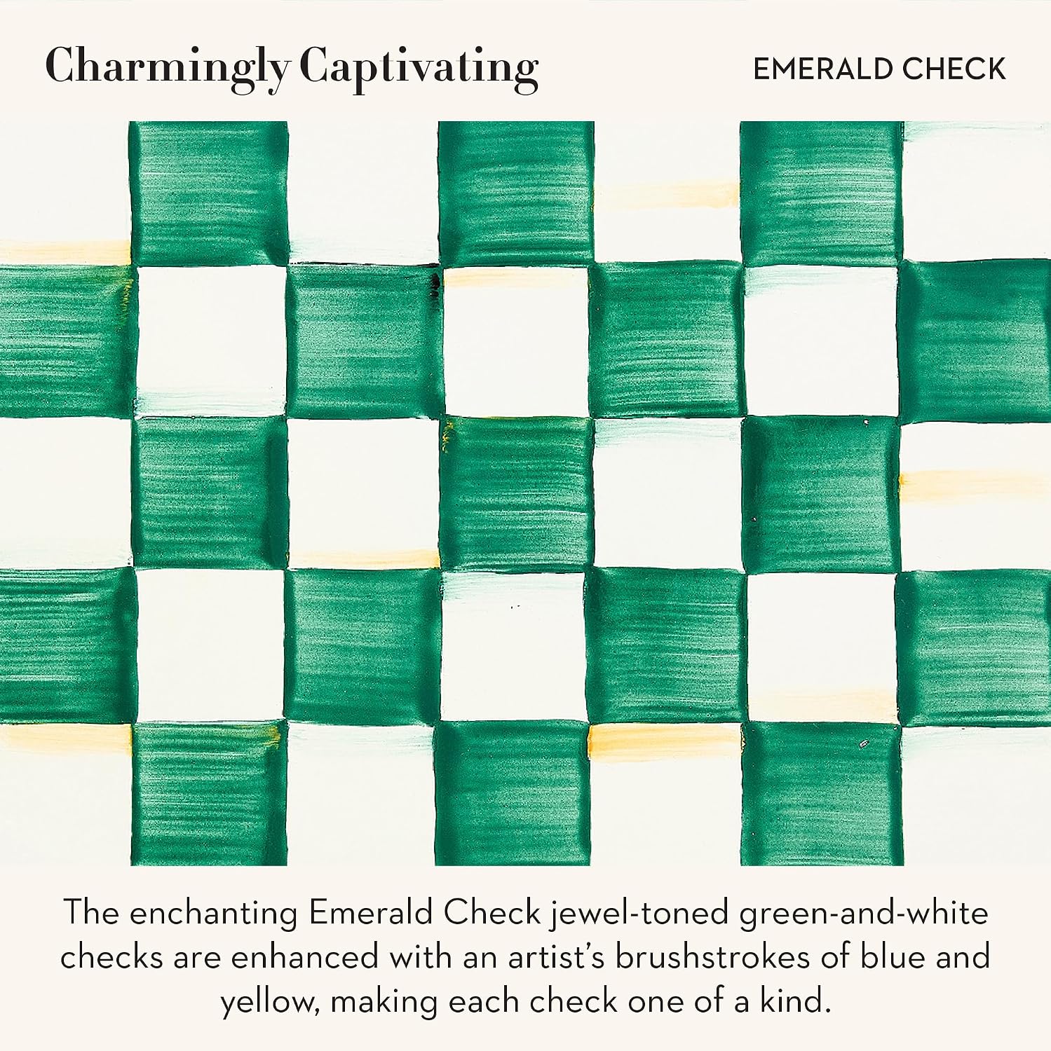 MACKENZIE-CHILDS Enamel Curiosity Pot, Decorative Container for Home Decor, Green-and-White Emerald Check