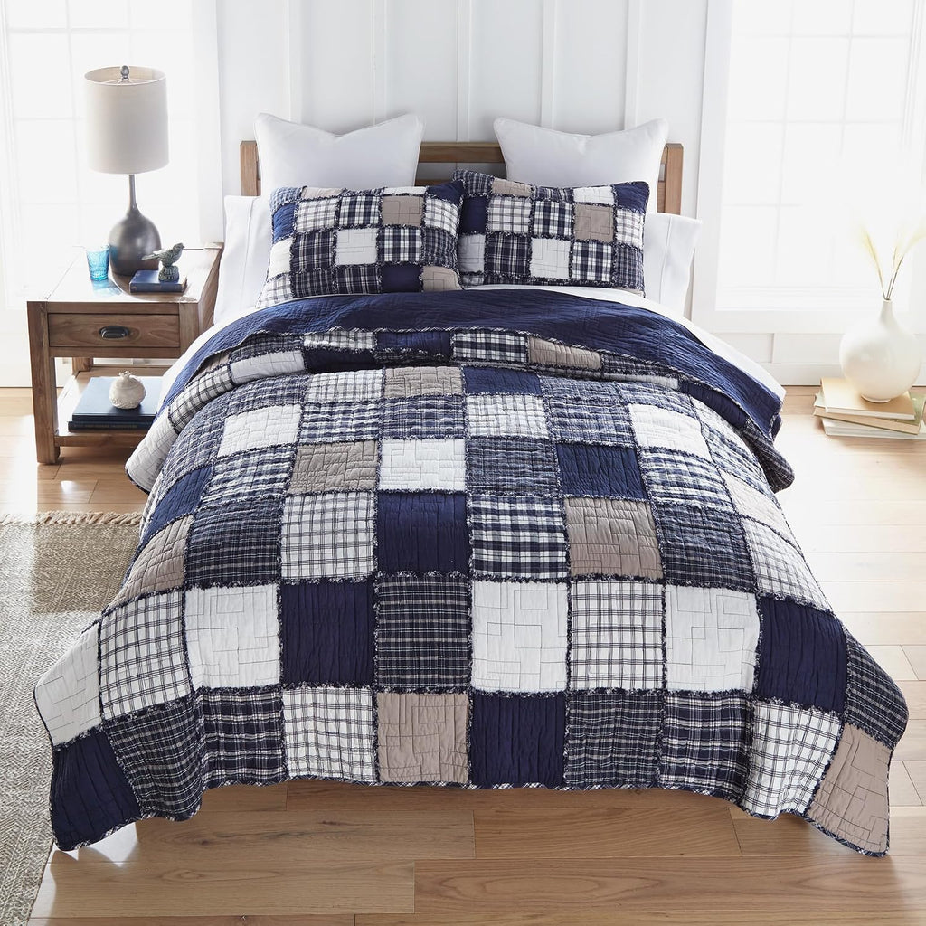 Donna Sharp Checkerboard Indigo- Queen Quilt Set, Measures 90 x 90, Includes 1 Quilt and 2 Standard Shams, Machine Washable
