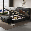 2-Pieces Bedroom Sets, Queen Size PU Upholstered Platform Bed with Hydraulic Storage System, Wood Platform Bed Frame with Metal Legs Storage Ottoman for Kids Teens Adults Bedroom, Black