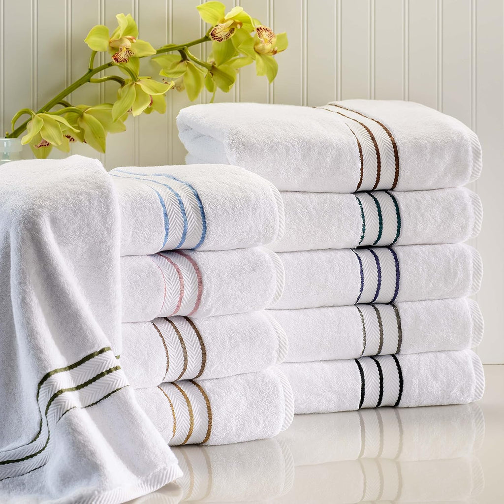 Superior Hotel Turkish Cotton 4 Piece Bath Towel Set, Ultra Plush Spa Quality Heavyweight Essentials for Bathroom, Thick Absorbent and Soft, Dobby Border, Includes 4 Large Bath Towels, Tea Rose