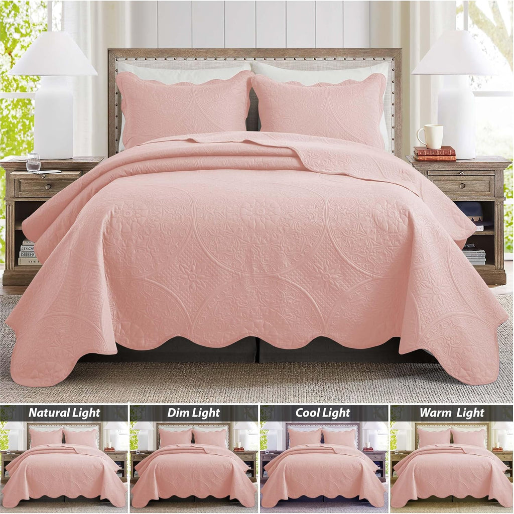IR Imperial Rooms 8 Pack California King Quilt Bedding Set (118'x106') - Bulk Wholesale for Hotels, Guest Bedroom & Airbnbs - Microfiber Reversible Floral Embossed Quilts Bedspreads (Peach)