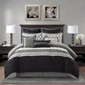 Stratford Park Geometirc California King Black Comforter Set, 10 Piece, Jacquard Bedding Comforters & Sets, Bedskirt, Pillows & Shams, Ultra-Soft